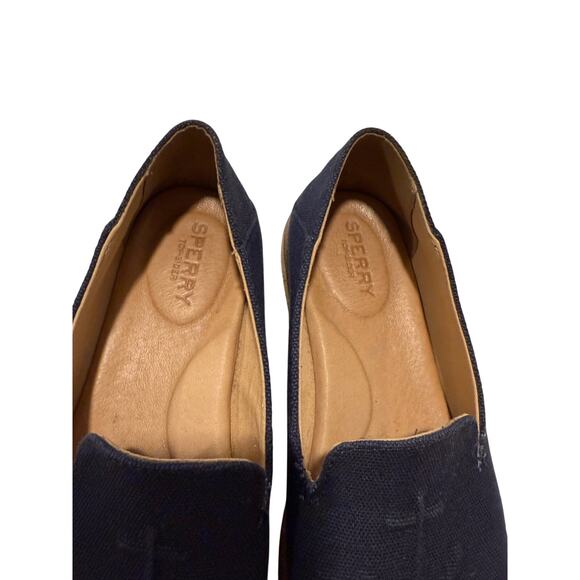 Sperry Sz 7.5 Women’s Monochrome Blue Anchor Nautical Comfort Loafers EUC - Picture 3 of 6